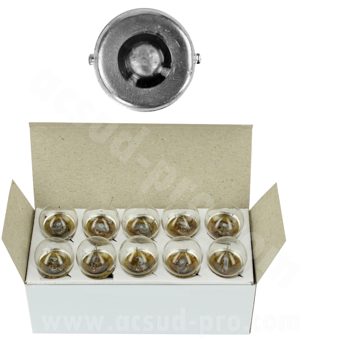 Ampoule BA15S 12V-5W blanc feu arrière + stop-clignotants (boîte de 10 pièces)