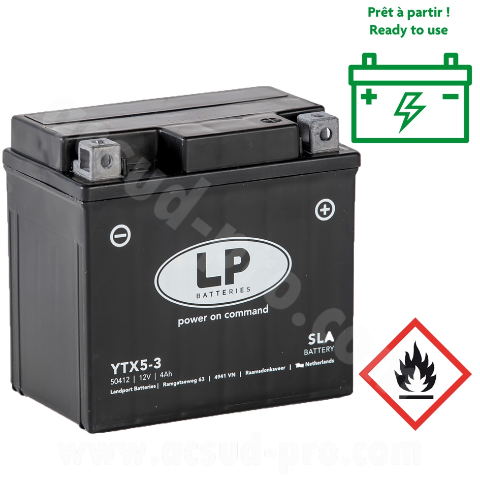 Batterie Landport LTX5-3 12V 4A sans entretien SLA/technologie AGM (YTX5L-BS)