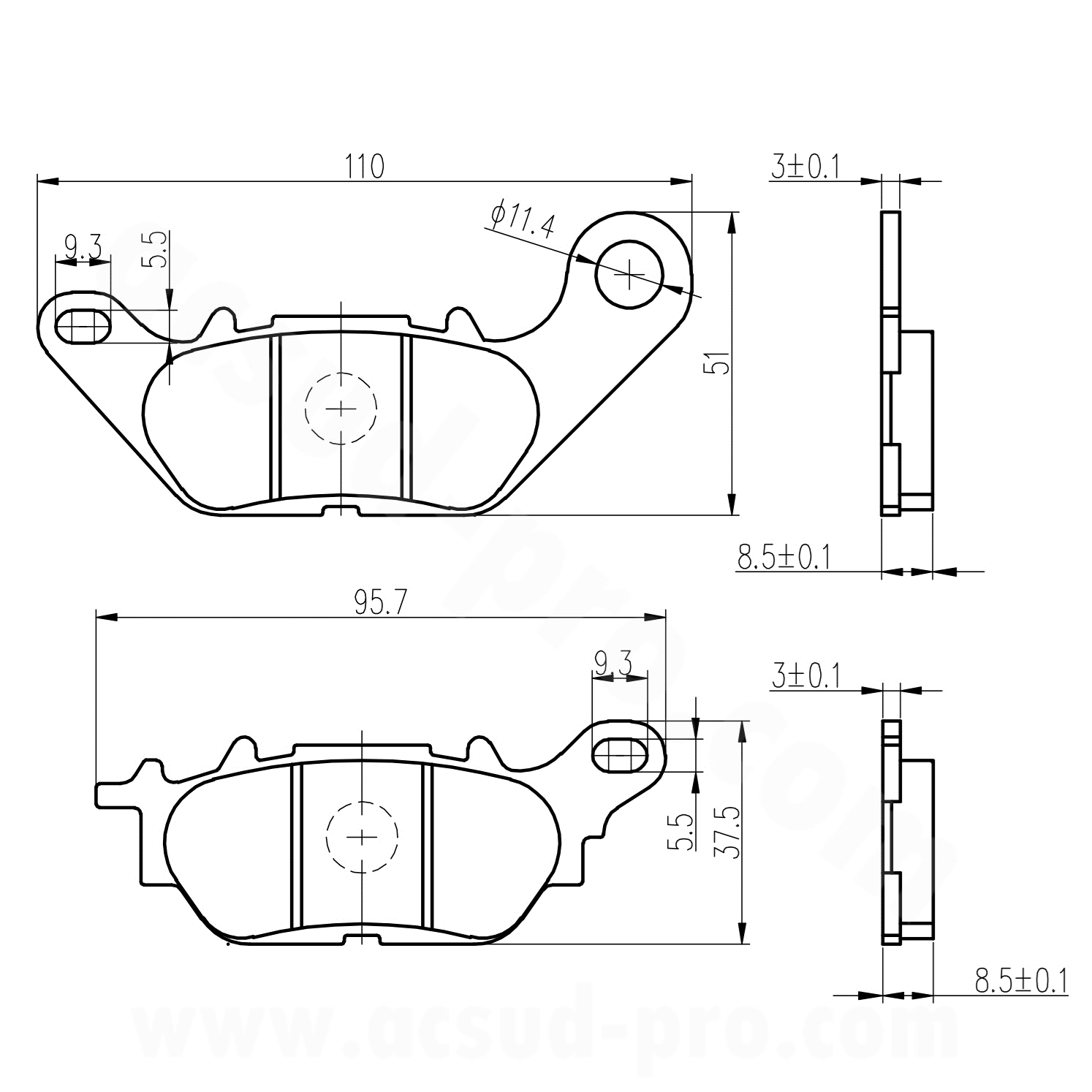 Plaquette de frein arrière RB max Yamaha NMAX 125-150 cc 2015 / Tricity 2020 / YBR 125 cc 2007-2017 / XSR 125 cc 2021-2024 - vue 2