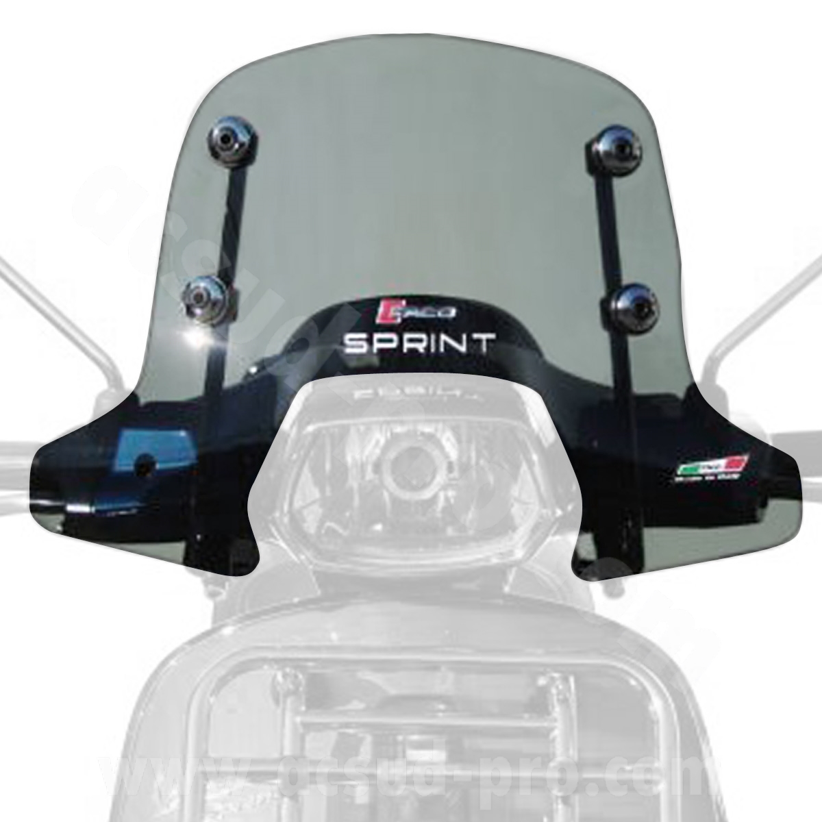 Pare-brise sport fumé adapté Vespa Sprint 2014 kit montage chrome
