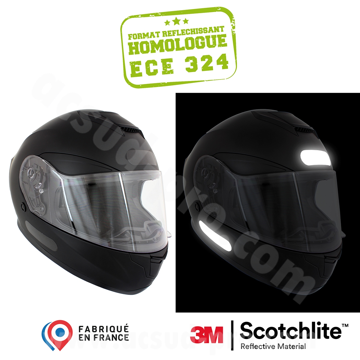 Stickers réfléchissants noirs pour casques (format homologué ECE 324) - vue 2