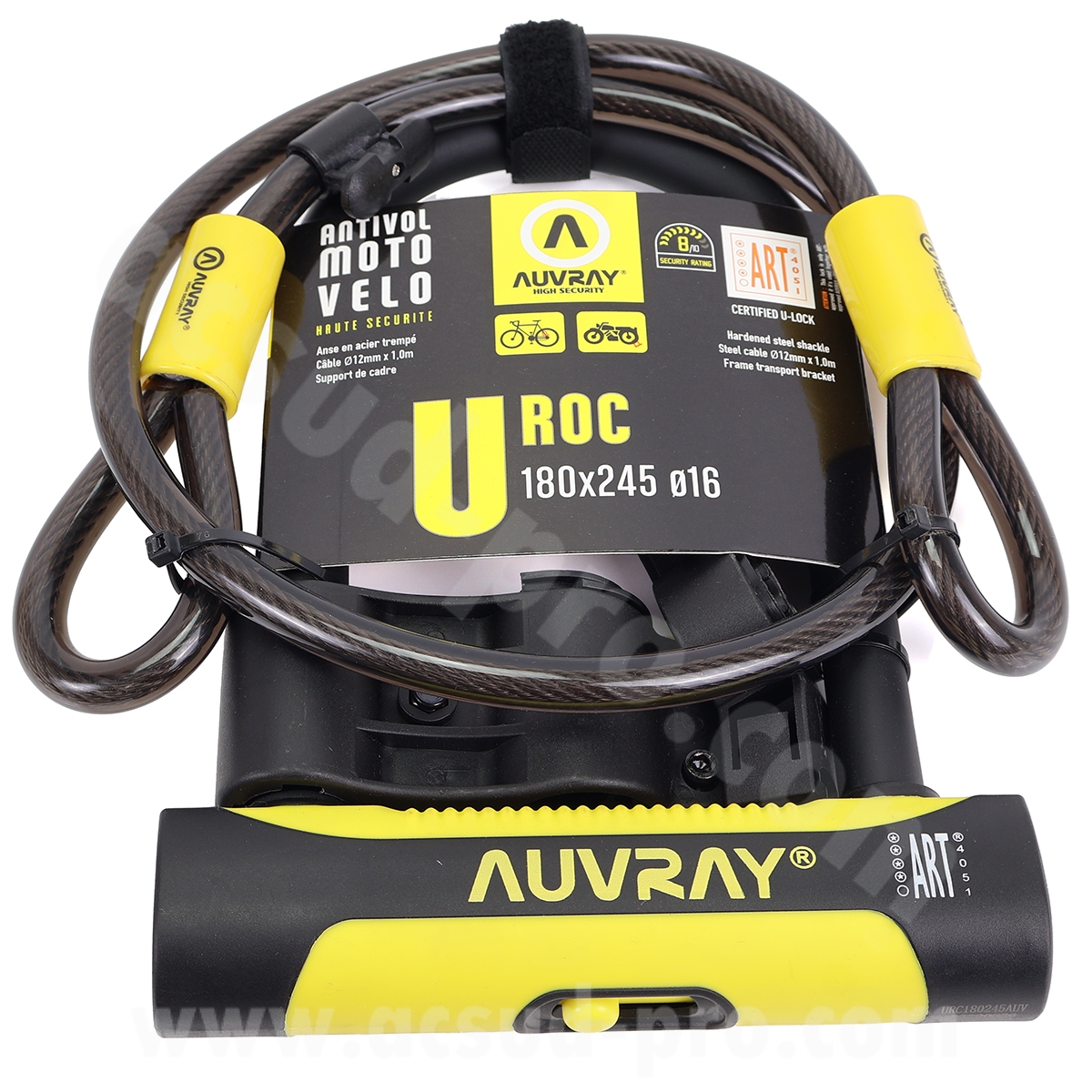 Antivol vélo U Auvray U-Roc 180x245 mm (Ø16 mm) avec câble 1 m (Ø12 mm) niveau sécurité 8/10 - vue 2