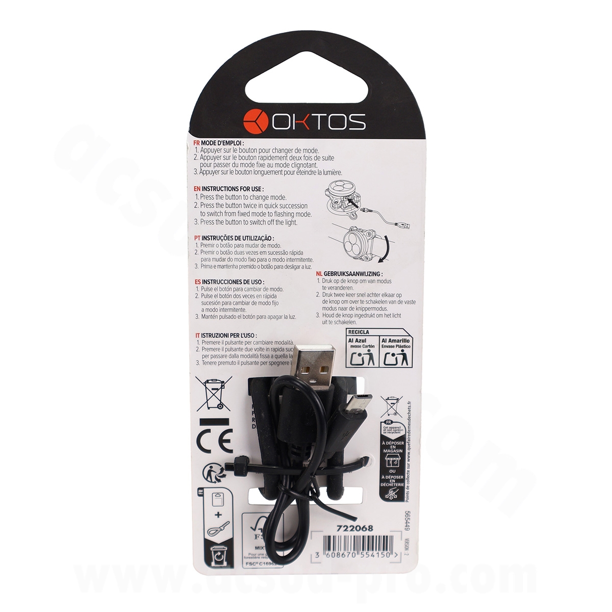 Éclairage vélo avant rechargeable USB Oktos Disco - vue 2