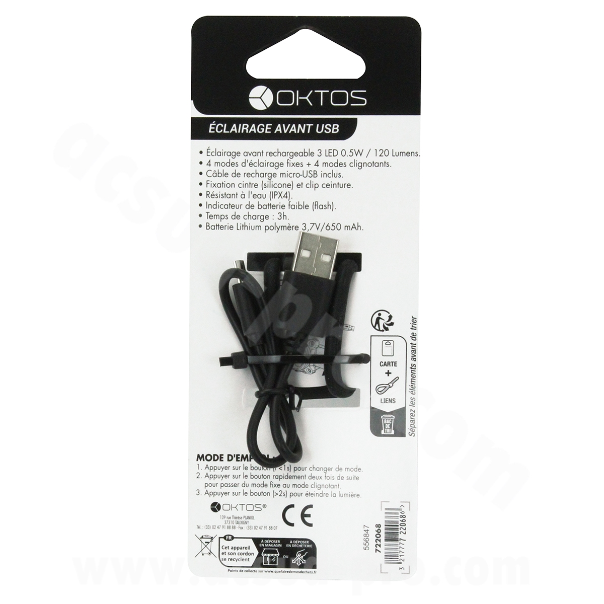 Éclairage vélo avant rechargeable USB Oktos Disco - vue 4