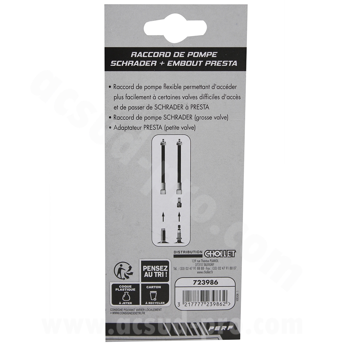 Raccord de pompe schrader + embout presta - vue 2