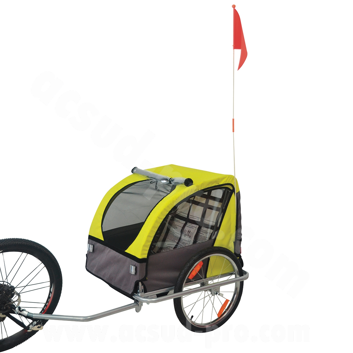 Remorque vélo enfant 2 places jaune/gris avec roue 20" - vue 2