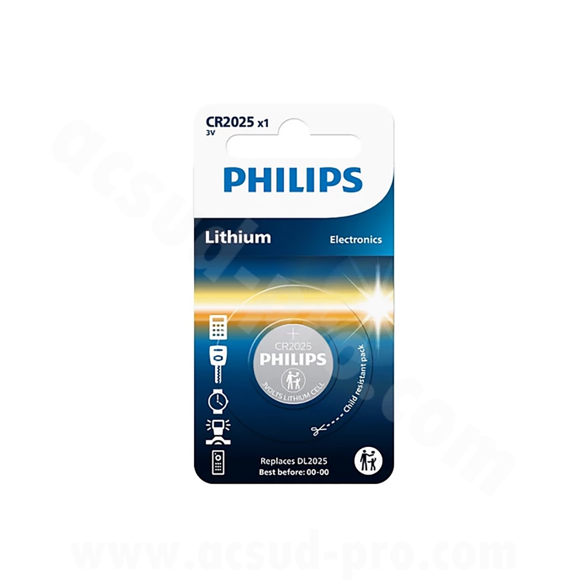 Pile lithium bouton CR2025 Philips