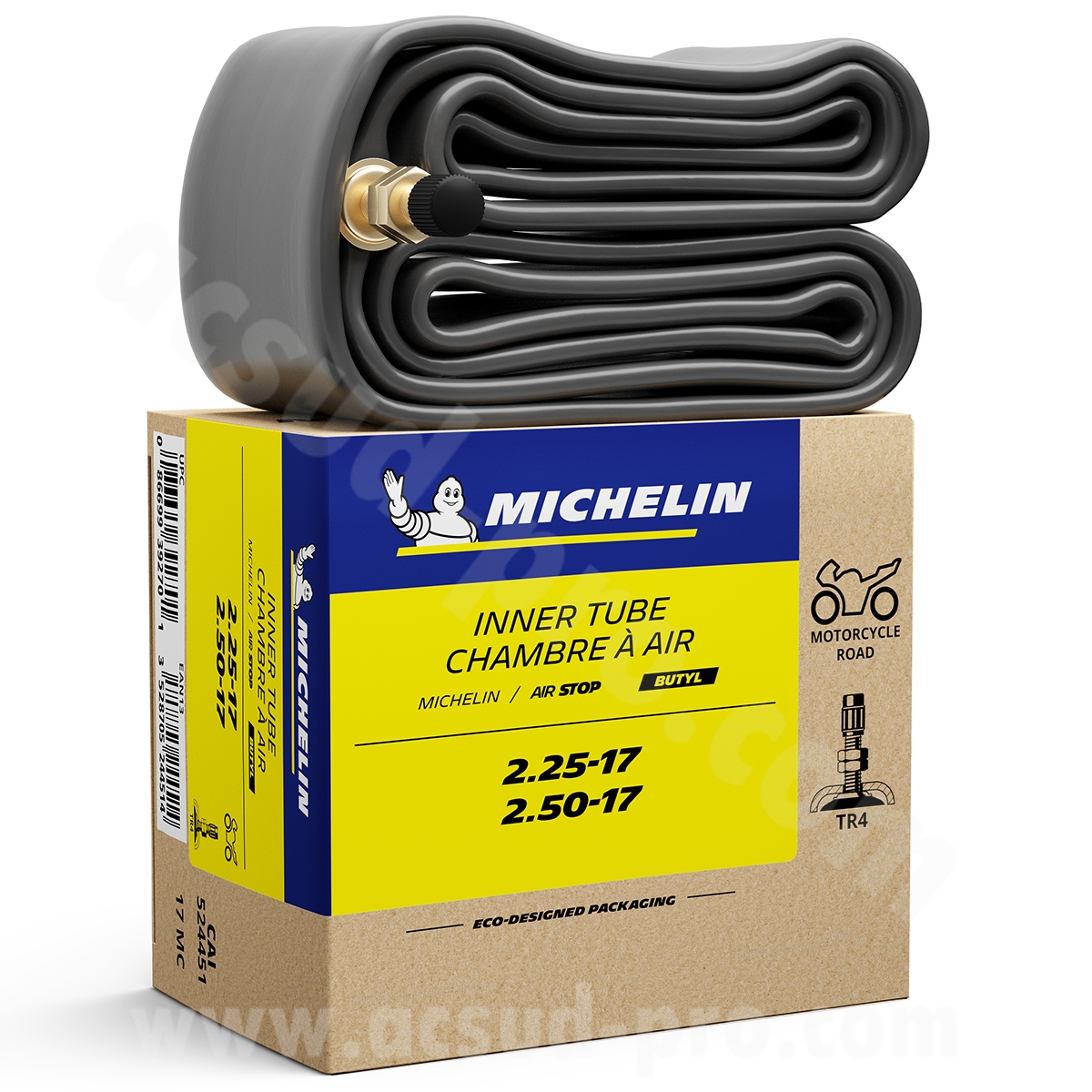 Chambre a air cyclo 17" 2 1/4 - 2 1/2 X17, 2.25-17, 2.50-17 Michelin (17MC)(524451) valve TR4 2.25-17; 2.50-17