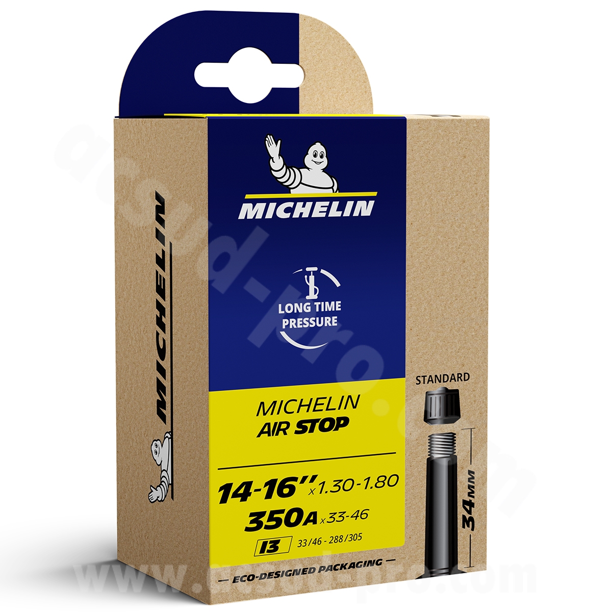 CHAMBRE A AIR VELO 14" A 16 (350) x 1.30 A 1.85 MICHELIN I43SCHRADER VS 34MM 102G (33/46-288/305) (BOITE) - Remplace la reference S813502
