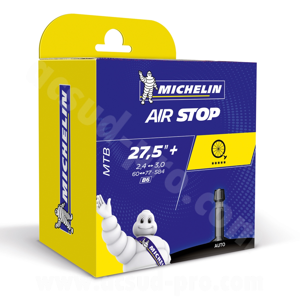 Chambre à air vélo 27,5" × 2,40 à 3,10 Michelin B6 Schrader VS 34 mm 338 g (60/77-584)