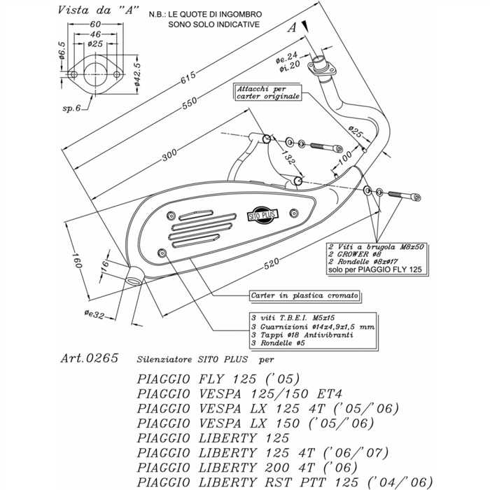Pot d'échappement Leovince Sito Plus Piaggio Vespa ET4 1997-2005 / Vespa LX 2005+ / Liberty 2000-2007 / Fly (ref 0265) - vue 2