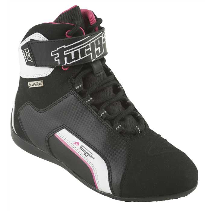 Chaussures moto Furygan Jet Lady noir blanc rose - vue 3
