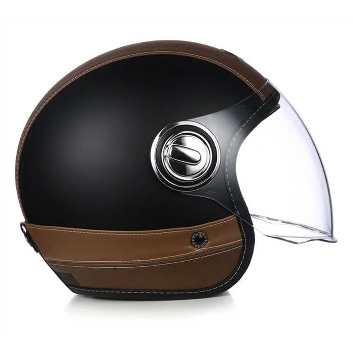 Casque Nox Jet Heritage noir mat cuir marron - vue 2