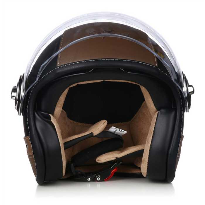Casque Nox Jet Heritage noir mat cuir marron - vue 3