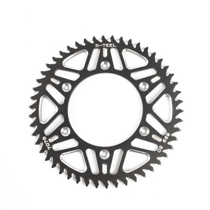 Couronne aluminium S-TEEL anti-boue Suzuki/Yamaha pas 420 noir 50 dents
