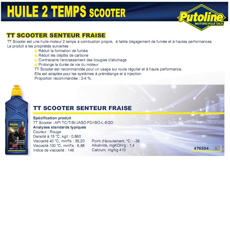 Huile moteur 2T synthétique senteur fraise 1L Putoline 70484 - vue 2