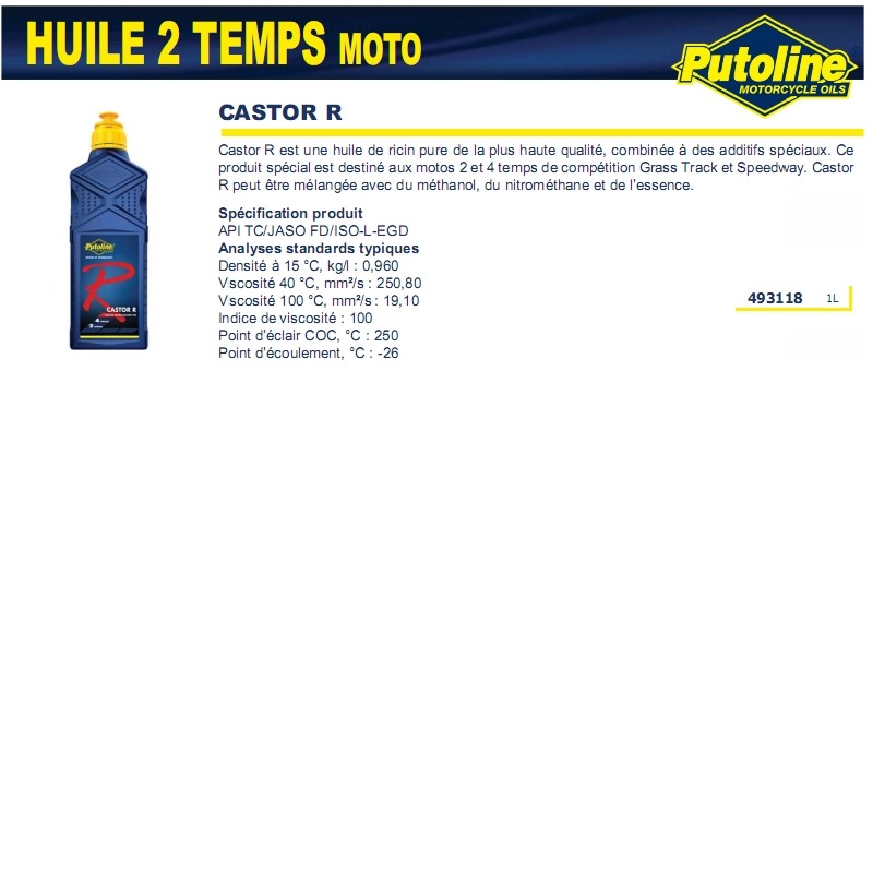 Huile moteur 2T et 4T Castor R Putoline 1L - vue 2