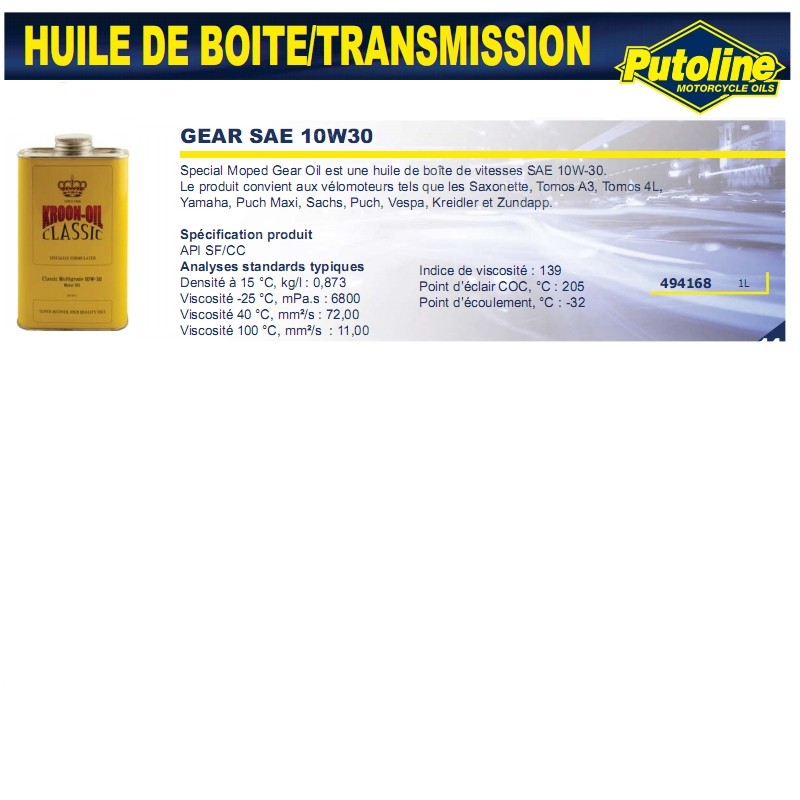 Huile de transmission Putoline Gear 10W30 1L - vue 2