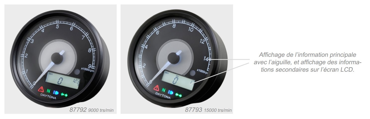 DAYTONA Compte-tours aiguille VELONA 80 9000 tr/mn avec compteur de vitesse LCD - vue 3