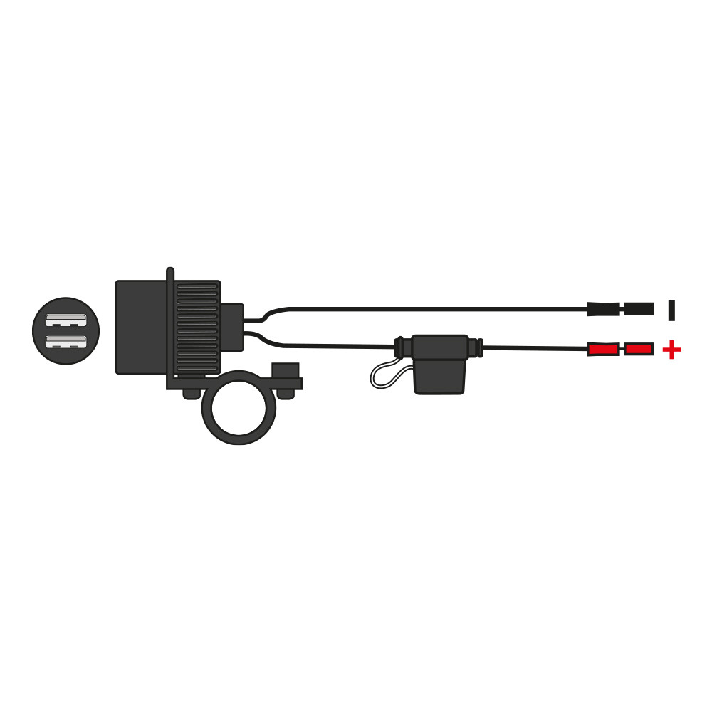 Dual USB socket (5V 2Amp) & 10amp fused 1.2mtr loom OXFORD - vue 2