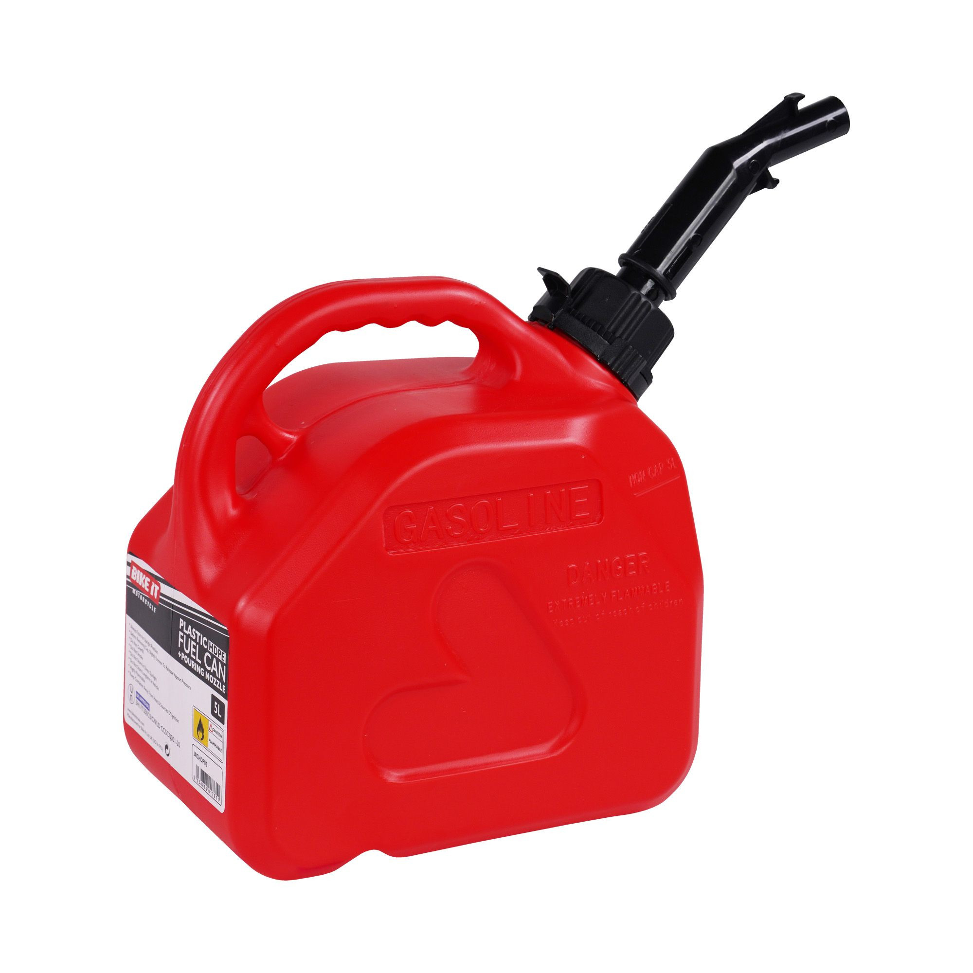 Bidon essence Brazoline 5 litres avec bec verseur à pression rouge