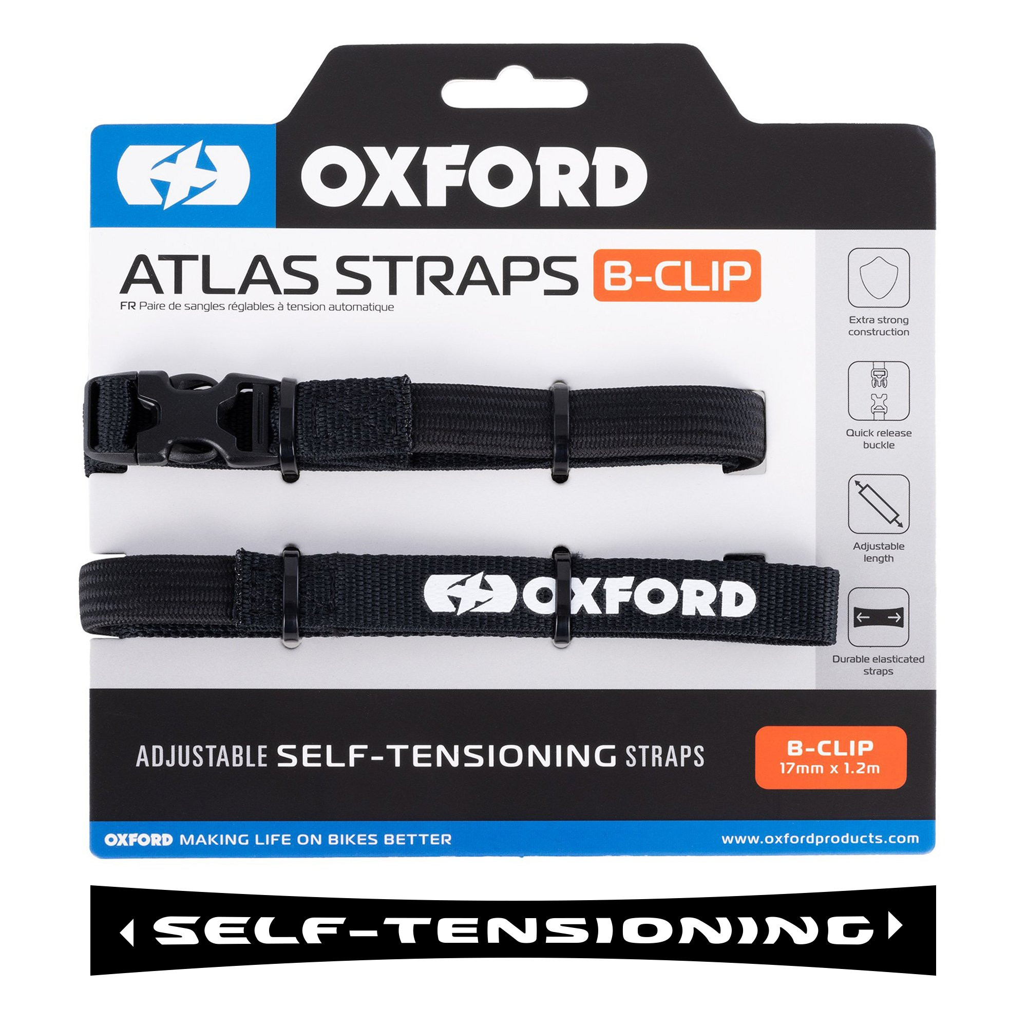 Sangles Atlas B-Clip Oxford 17mm x 1,2m Noir (Paire)