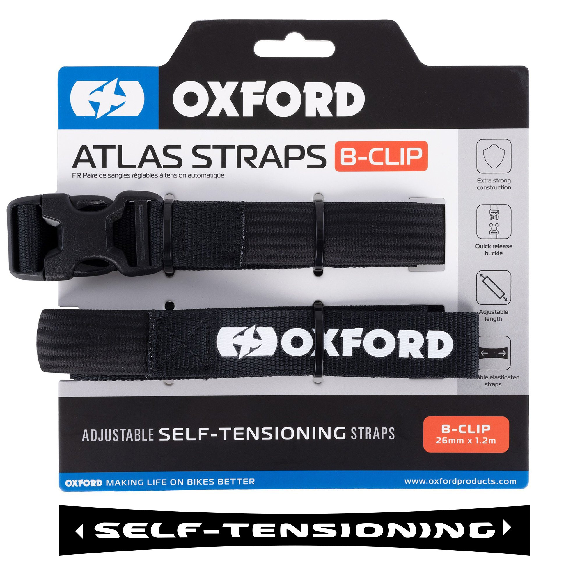 Sangles Atlas B-Clip Oxford 26mm x 1,2m Noir (Paire)