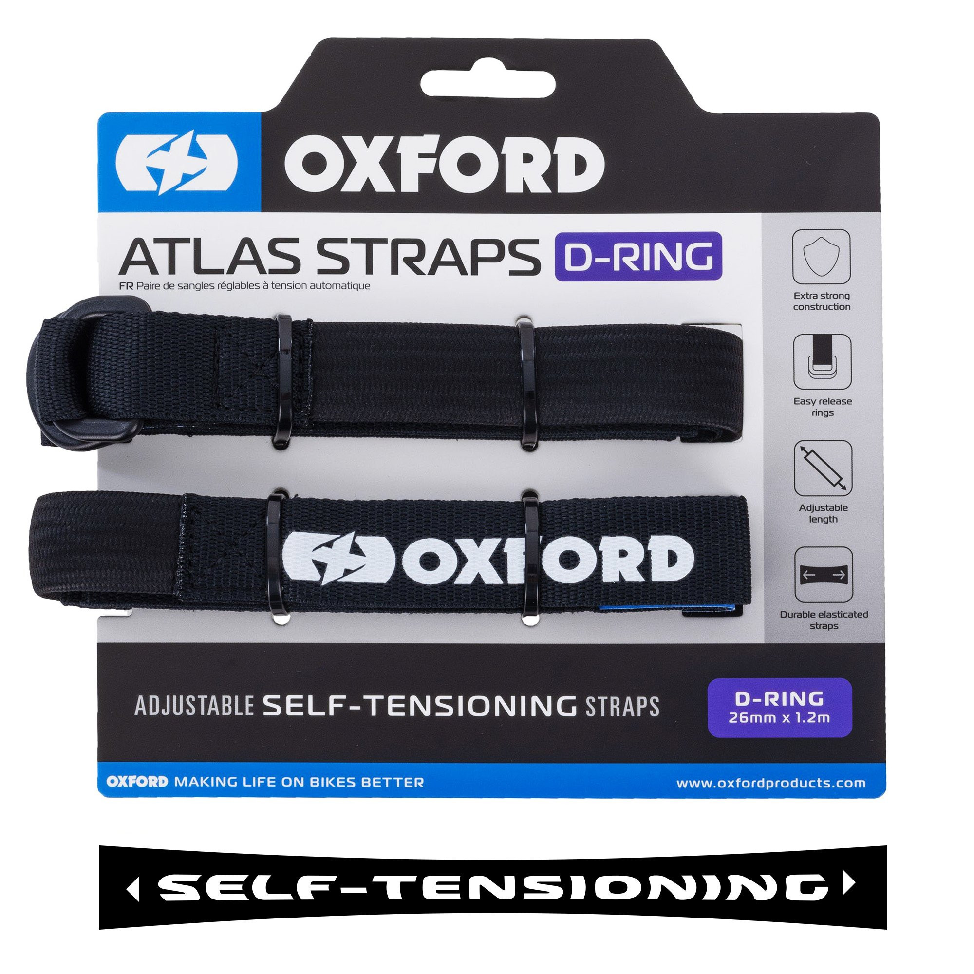 Sangle Atlas D-Ring 26 mm x 1,2 m noire (paire) OXFORD