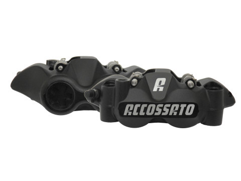 Étriers de frein radial monobloc forgé ACCOSSATO noir (paire) avec plaquettes frittées, entraxe 108 mm, pistons alu - vue 2