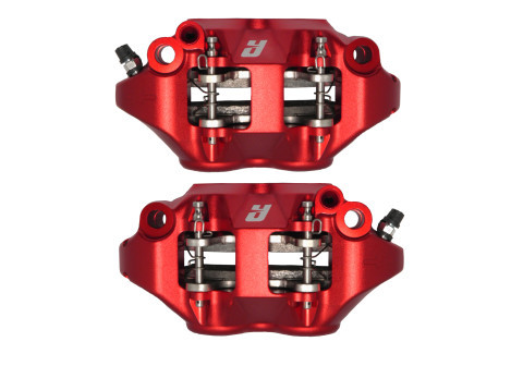 Étriers de frein radial ACCOSSATO monobloc forgé rouge (paire) avec plaquettes céramiques, entraxe 108 mm, pistons alu - vue 3