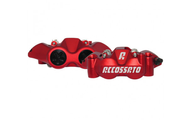 Étriers de frein radial ACCOSSATO monobloc forgé rouge (paire) avec plaquettes céramiques, entraxe 108 mm, pistons alu - vue 4