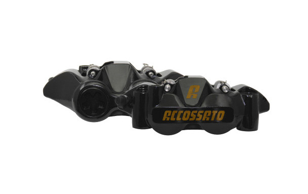 Étriers de frein radial ACCOSSATO monobloc forgé noir avec plaquettes frittées, entraxe 108 mm, pistons alu (paire) - vue 4