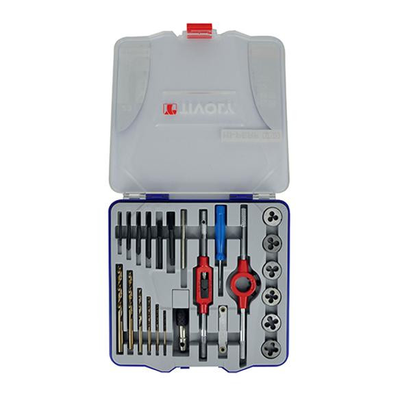 Coffret outils Tivoly taraudage 6 tarauds HSS + 6 filières HSS M3-M10 + 6 forets HSS - vue 2