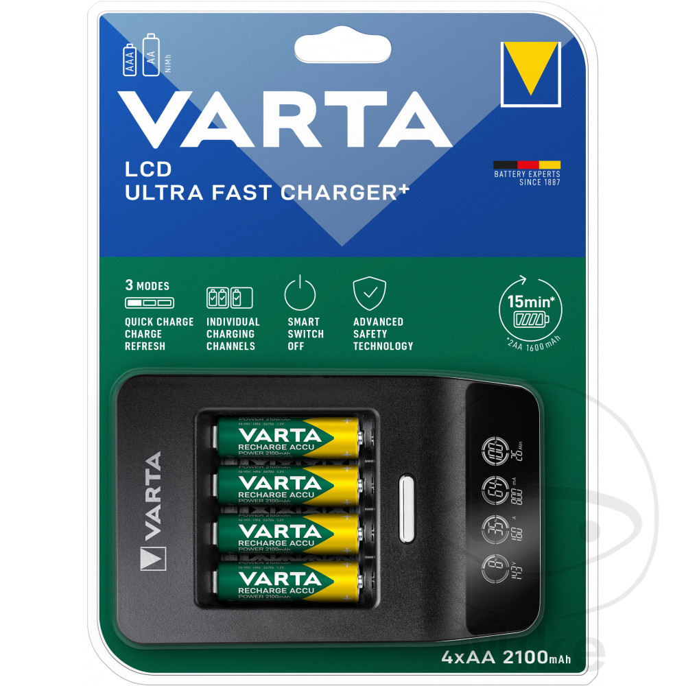 Chargeur de piles LCD ultra rapide Varta avec 4 piles AA 2100 mAh - vue 2