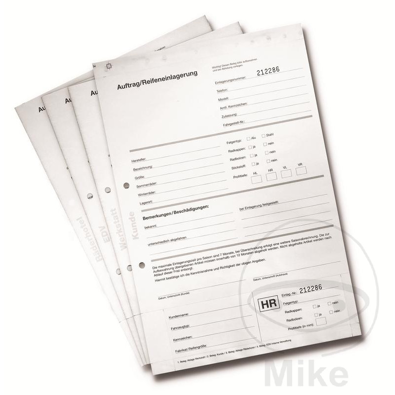Formulaire de stockage des pneus Eichner BLOC M 25 feuilles - vue 2
