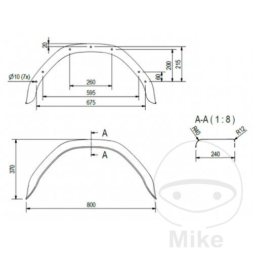 Garde-boue remorque acier Bierhake H370 B240 S800 - vue 2