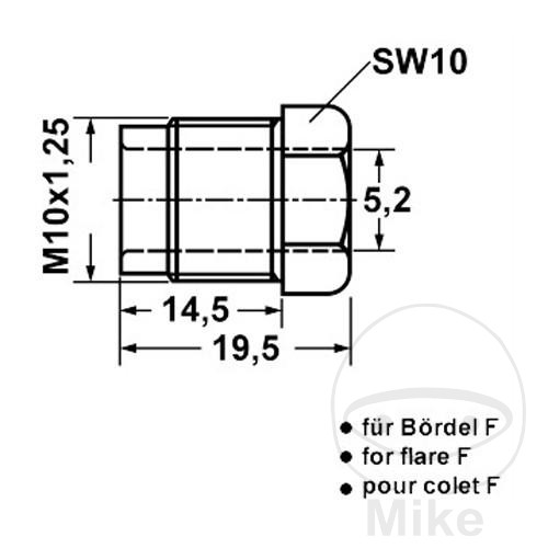 Union socket M10 x 1.25 F à sertir 5.20 mm ATE - vue 3