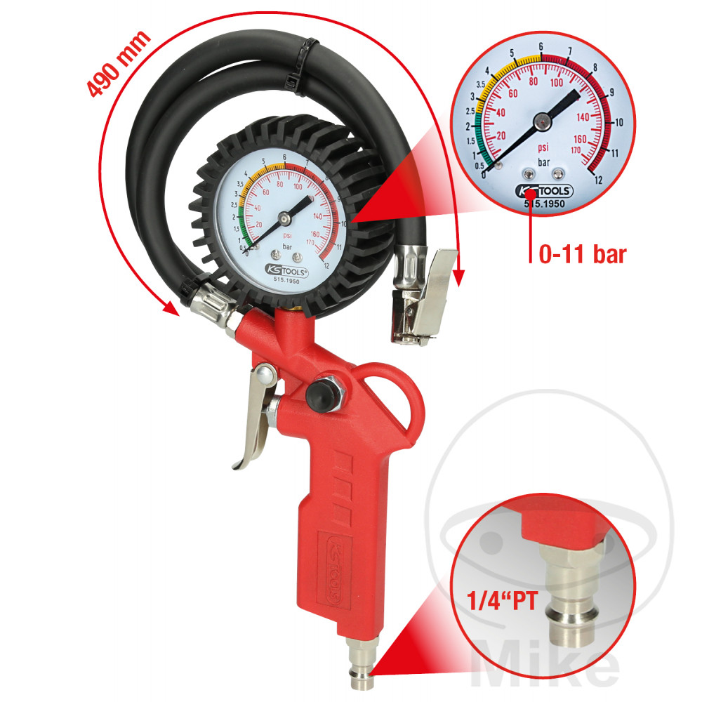 Gonfleur de pneus manuel 0-11 bar KS Tools - vue 2