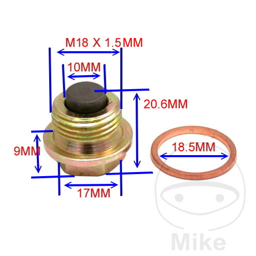 Bouchon de vidange d'huile magnétique JMP M18X1.50 avec bague d'étanchéité - vue 2