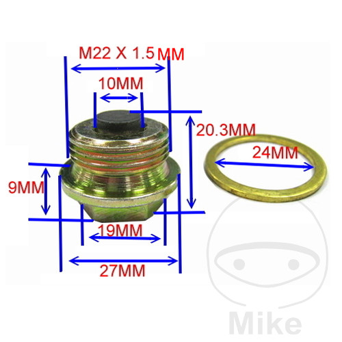 Bouchon de vidange d'huile magnétique JMP M22X1.50 avec bague d'étanchéité - vue 2