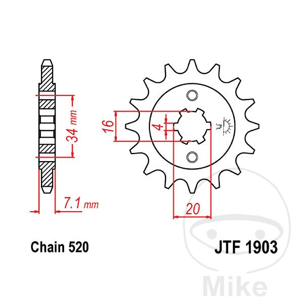 Pignon JT Sprockets 14Z pas 520 grosse denture diamètre intérieur 16