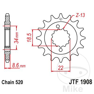 Pignon JT Sprockets 15Z pas 520 à denture fine diamètre intérieur 19/22 - vue 3