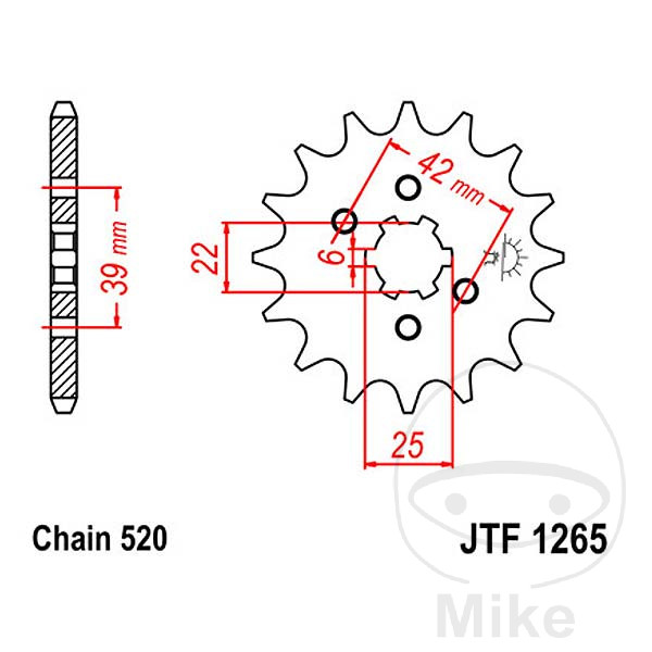 Pignon JT Sprockets 16Z pas 520 à grosse denture 6 diamètre intérieur 22