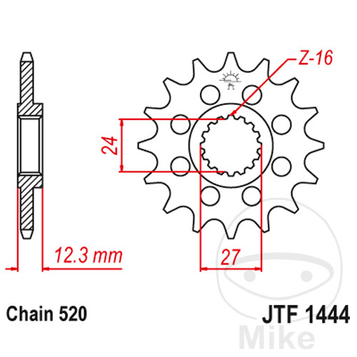 Pignon Racing JT Sprockets 17Z PAS 520 à denture fine diamètre intérieur 24/27