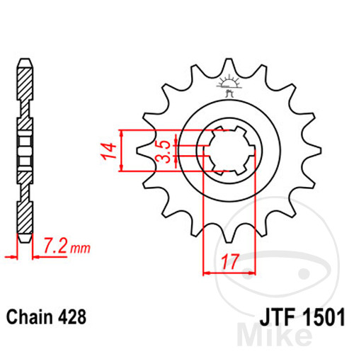 Pignon JT Sprockets 12Z PAS 428 à grosse denture 6 Diamètre intérieur 14