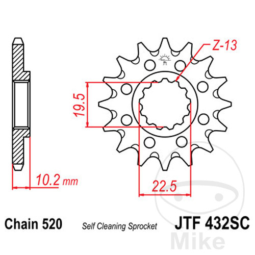 Pignon Racing JT Sprockets 13Z PAS 520 à denture fine diamètre intérieur 19.5/2