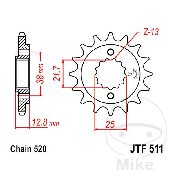 Pignon 16 dents pas 520 JT Sprockets diamètre intérieur 21,7/25 - vue 2