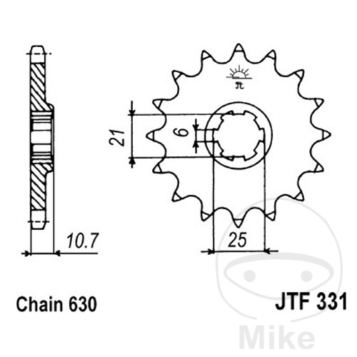 Pignon JT Sprockets 15Z pas 630 grosse denture 6 alésage 21
