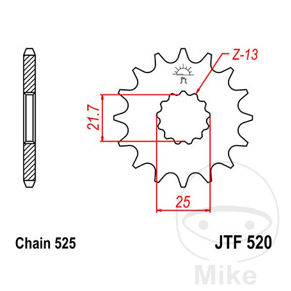 Pignon JT Sprockets 17Z PAS 525 à denture fine diamètre intérieur 21,7/2