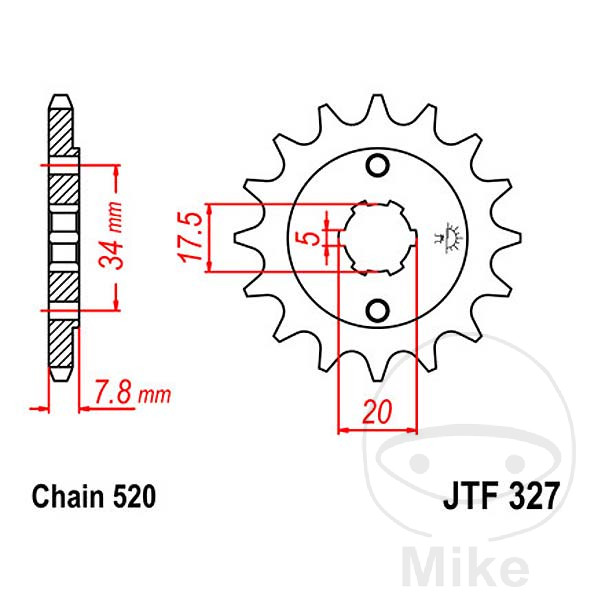 Pignon JT Sprockets 13Z PAS 520 à grosse denture 5 Diamètre intérieur 17